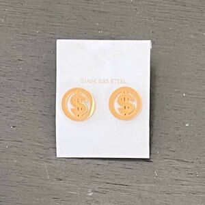Dollar Sign Money Currency Humor Prosperity Gold Stainless Steel 1/2” Earrings